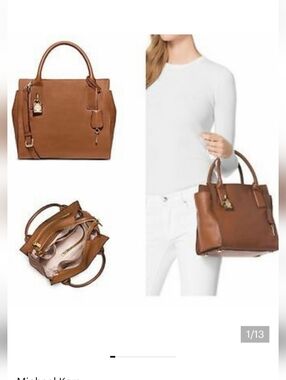 Michael Kors McKenna Medium Satchel in Brown Pebbled Leather